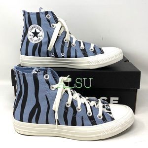 Converse Ctas Canvas High Blue Zebra Men's Size 10.5 Sneakers 167629C